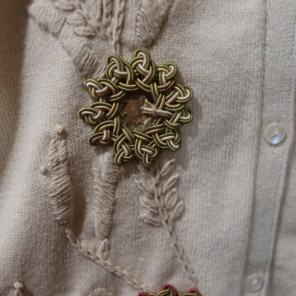 Liz Claiborne Cream Floral Appliqué Cotton Rayon Cardigan L Full Back Embroidery - Picture 6 of 16